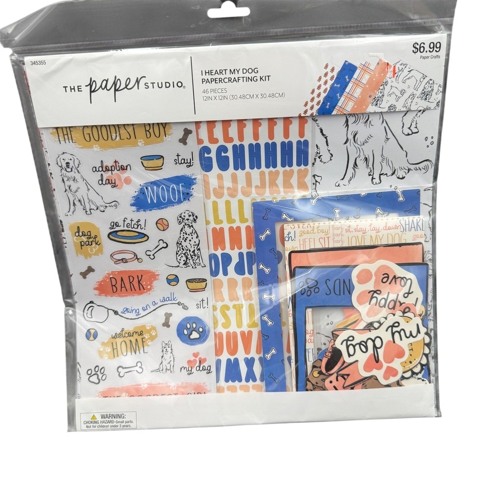 The Paper Studio I Heart My Dog Papercrafting Kit 46pc 12x12 Scrapbook Set